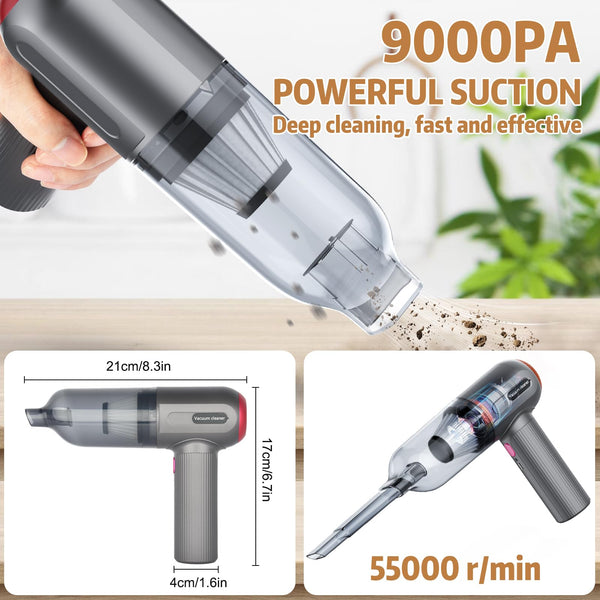 Handheld Vacuum Cordless, 9000Pa Powerful Car Vacuum Cleaner, Rechargeable Portable Lightweight Mini Vacuum Cleaner, USB Car Vacuum Cleaner Car Cleaner for Pet Hair, Car, Home, Office, Kitchen