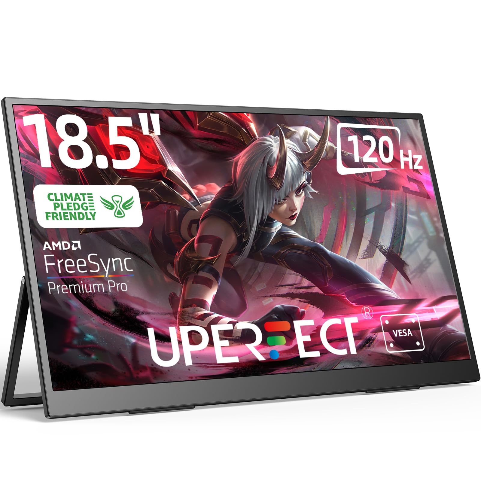 UPERFECT Portable Monitor 18.5 Inch 120Hz，Portable Gaming Monitor 1080P FHD 100% sRGB Matte Screen, IPS HDR FreeSync Speaker HDMI USB C Monitor, VESA & Smart Cover
