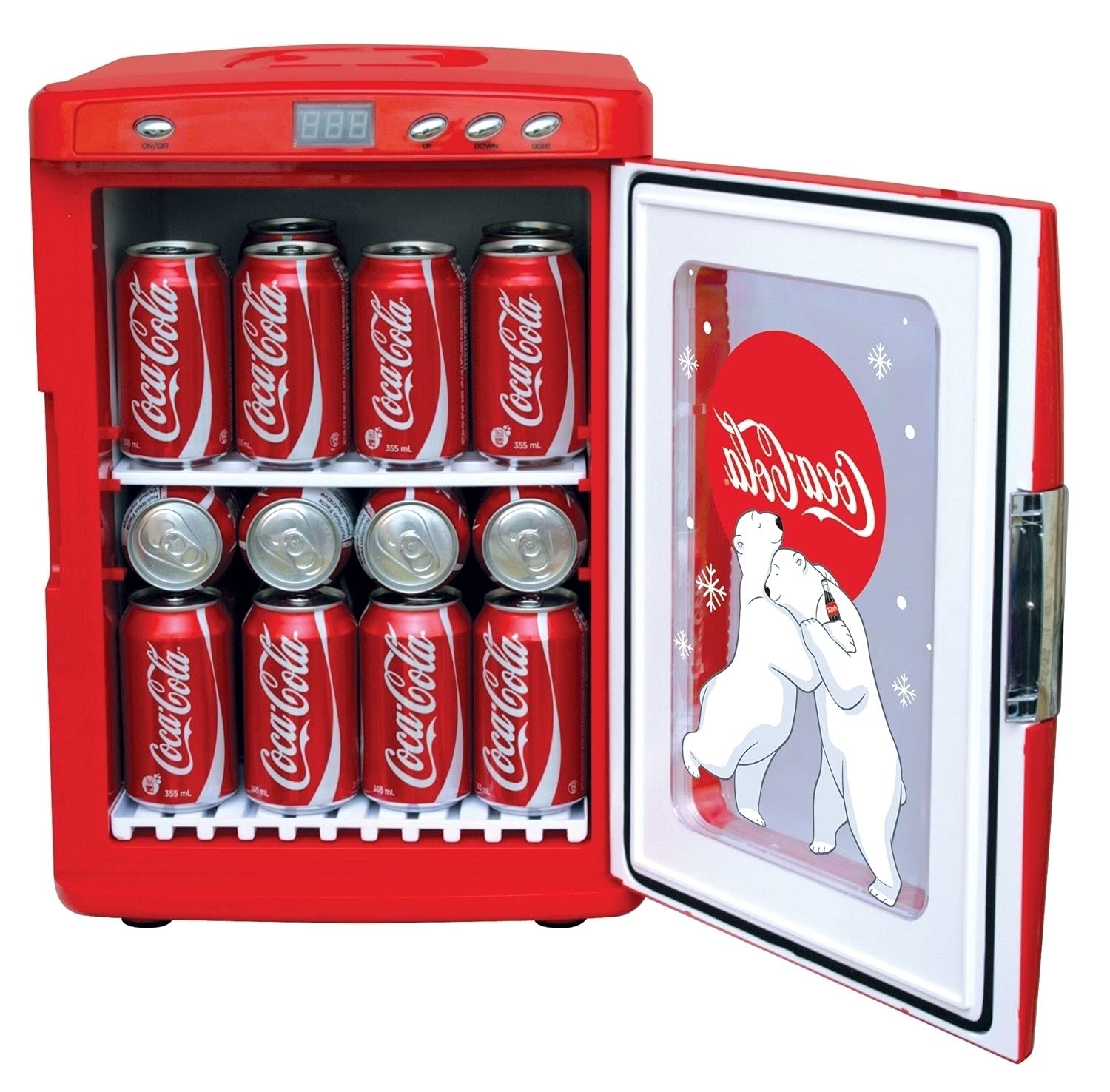 Coca Cola Mini Fridge For Bedrooms 5L Retro Vending Machine Style Cool Box 10 Can Quiet Mini Fridges with Display Window For Coke Beverages Food Drinks Home 12v Portable Cooler Box, Red