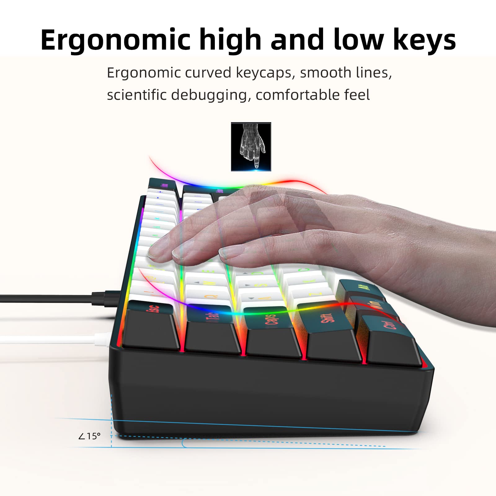 Snpurdiri 60% Wired Mechanical Gaming Keyboard, Mini 61-Key With Red Switches for PC, Windows XP, Win 7, Win 10 (Black-Red)