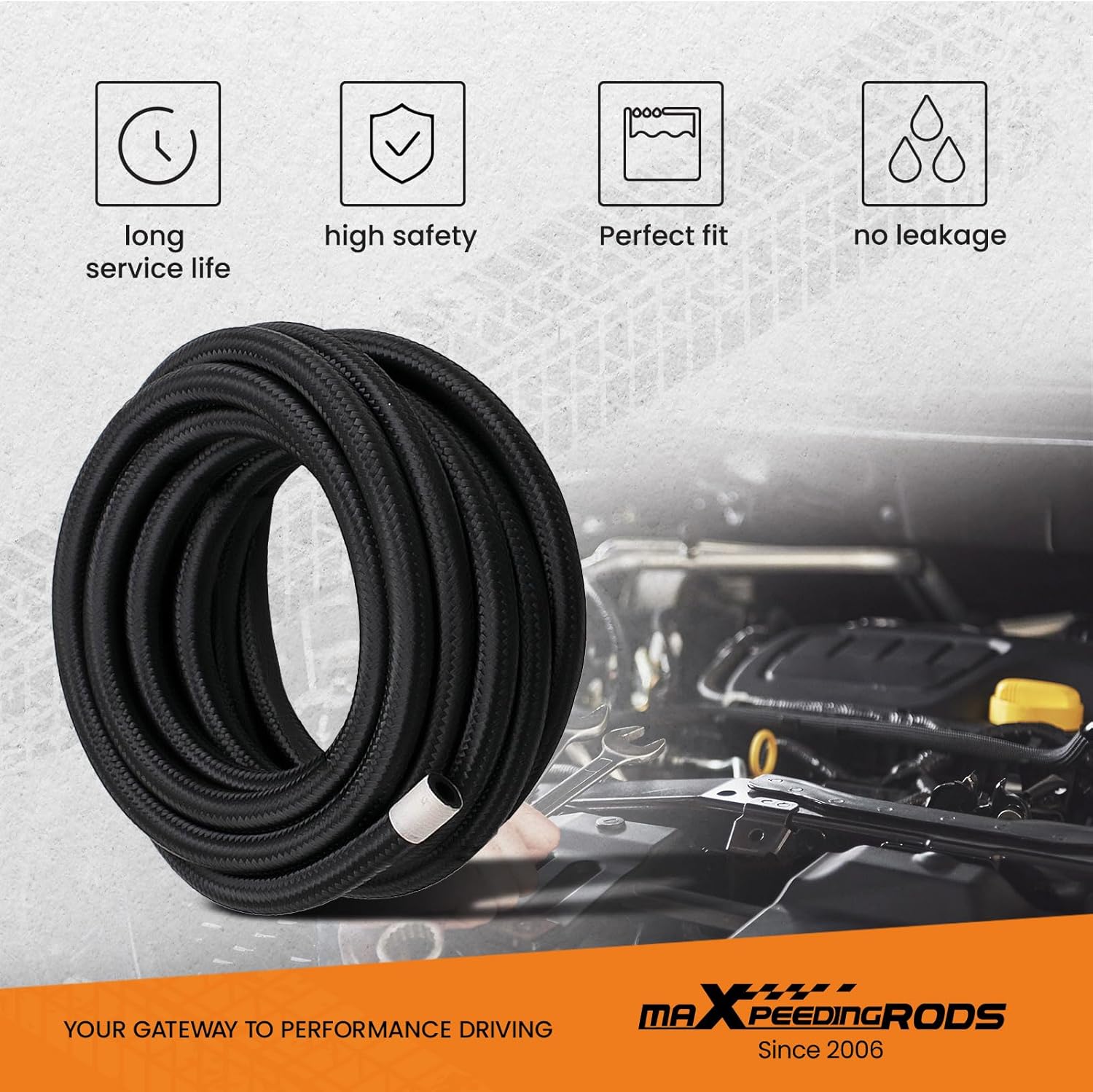 maXpeedingrods AN6 5M Stainless Steel Flexible Braided Fuel Hose Remote Oil Cooler Line Coolant Pipe 0.55", with Hose End Fitting Adapters