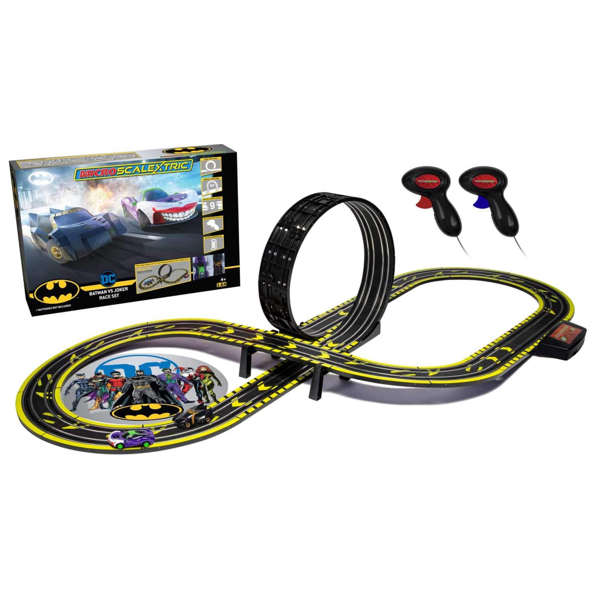 Scalextric G1155M Micro Car Race Track Sets for Kids Age 4+ - Batman vs Joker Themed Construction Set, Battery Powered Racing, Slot Cars Kids' Play Vehicles - Mini Toy Tracks for Boys