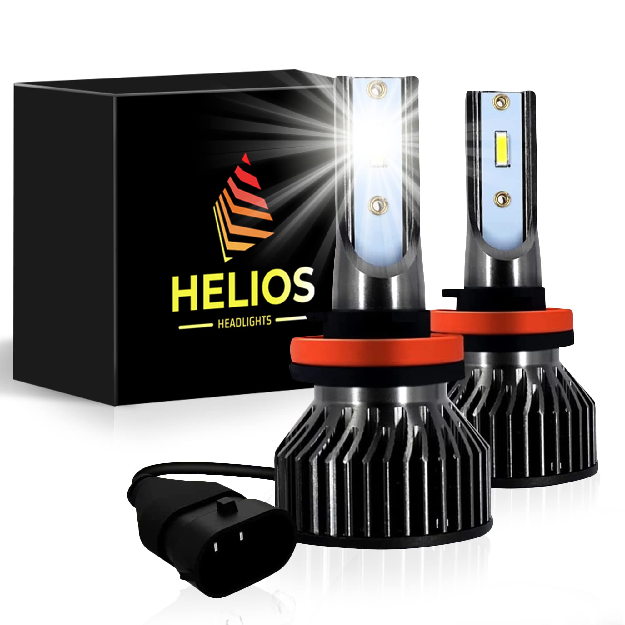 HELIOS H4 / HB2 Headlight Bulbs Led 18000 LM Super Bright Fan Cooling All In One Cool White Conversion Kit Hi/Lo (DC 9-30V) 6000K (36W x2) 30,000Hours over 200% Brighter, Braided Cable
