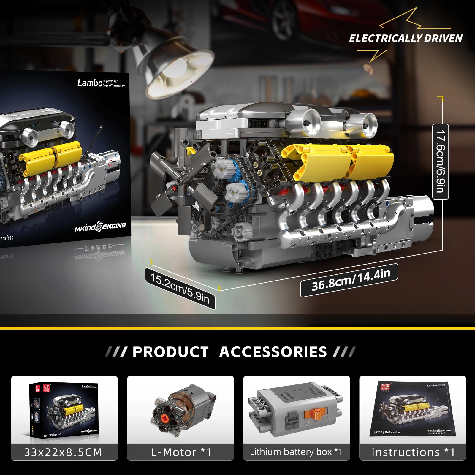 Mould King 10193 Engine Building Blocks Toy Kit, Boxer Engine Clamping Blocks Construction Kit Model, Toy Gift Collectibles for Adults Boys Girls(609 Pieces)