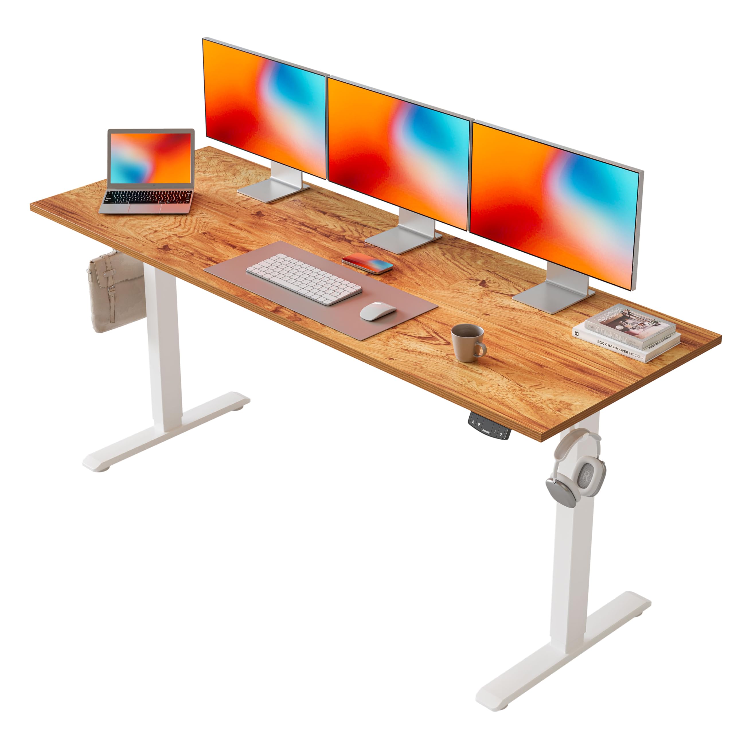 Agilestic L-Shaped Electric Standing Desk, 140cm Height Adjustable Sit-Stand Desk for Home Office, Ergonomic Computer Desk with Spliced Board, White