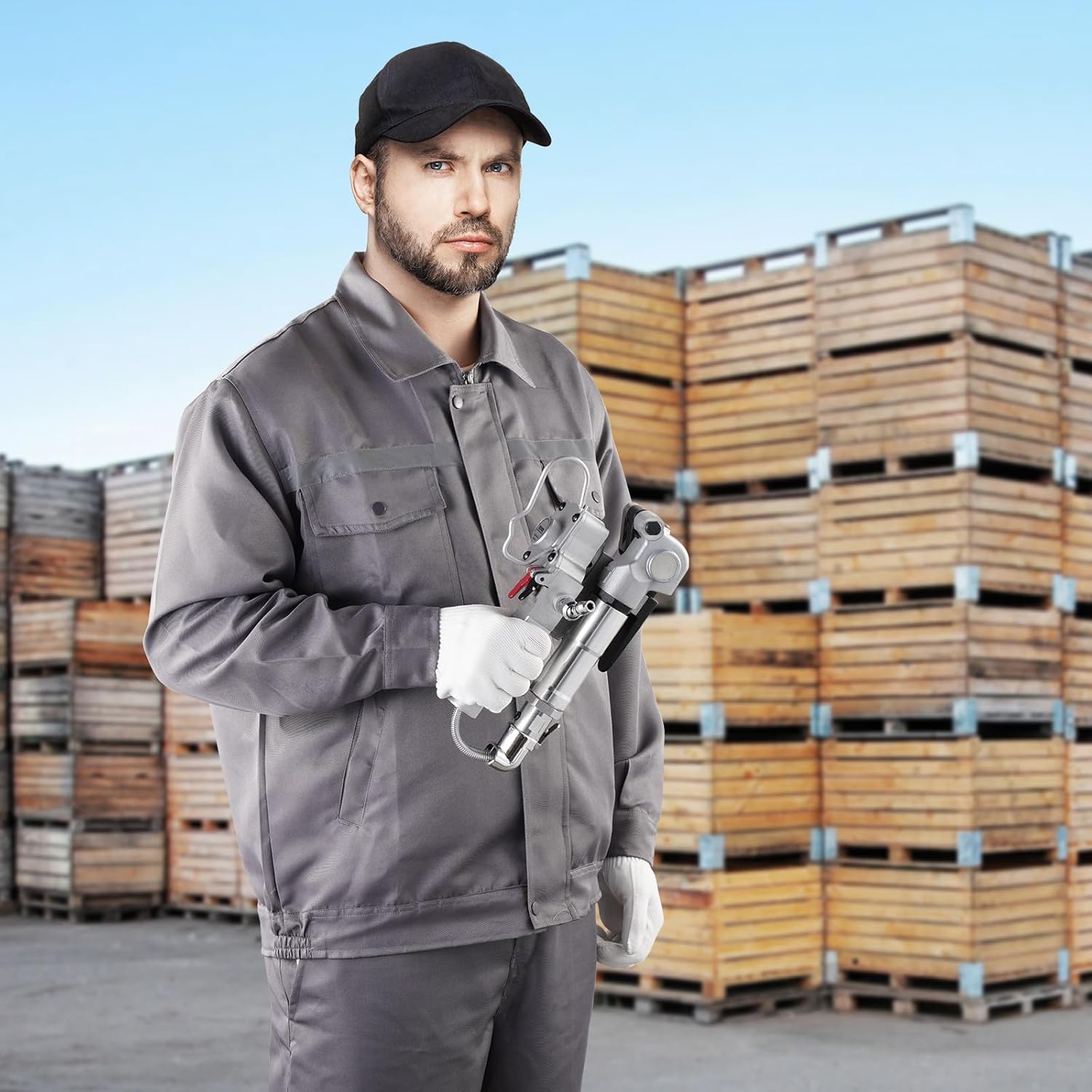 VEVOR Pneumatic Strapping Tool, for 3/4"-1" Width PET Plastic Belt, Packaging Strapping Machine, Handheld Baler, Automatic Packaging Machine with 4000N Max Tension, Portable Banding Strapping Kit