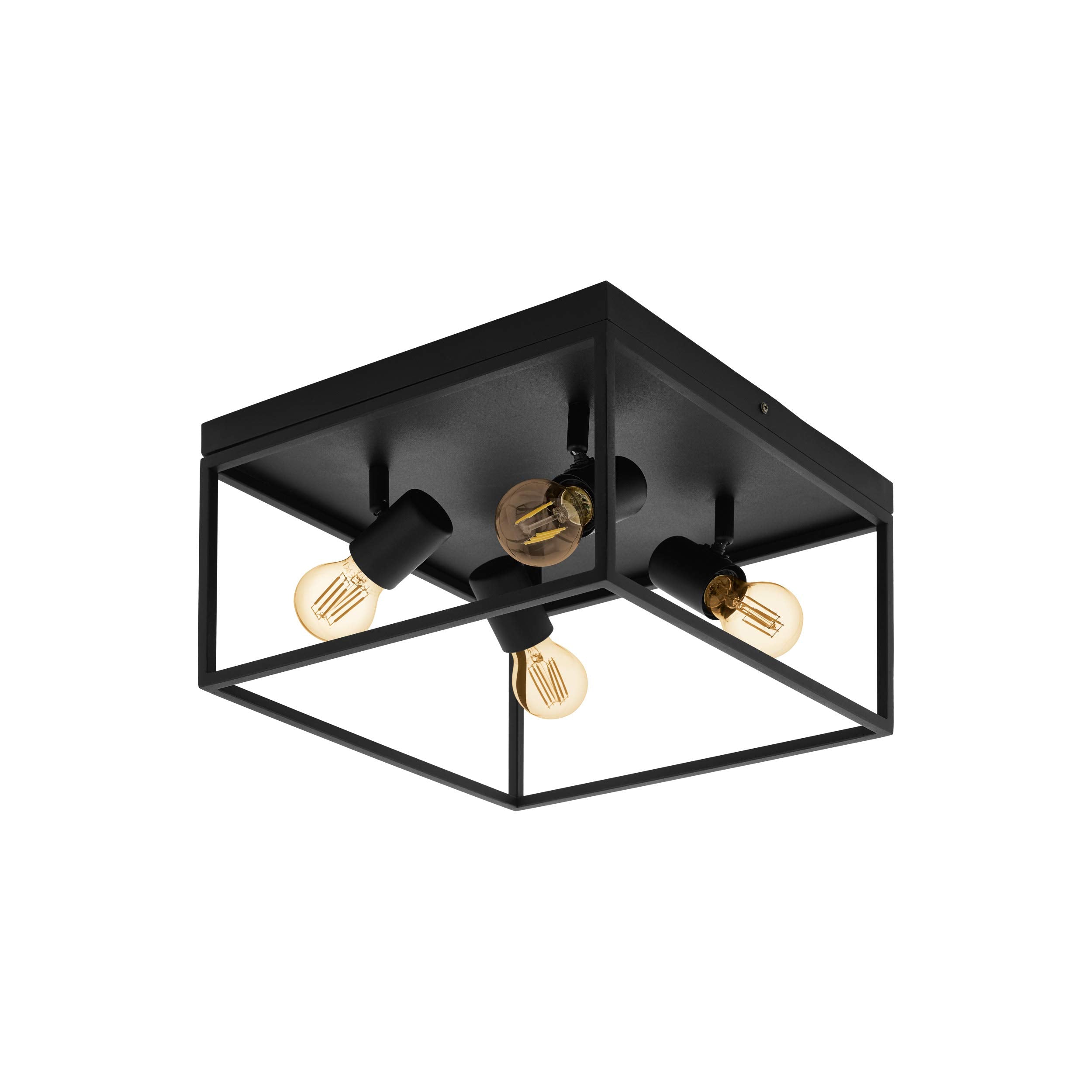 Eglo Silentina 4 Flush Ceiling Light, 4-Flame Industrial Design Living Room, Kitchen or Hallway Lamp, Black Steel Wall Lighting, E27 Socket