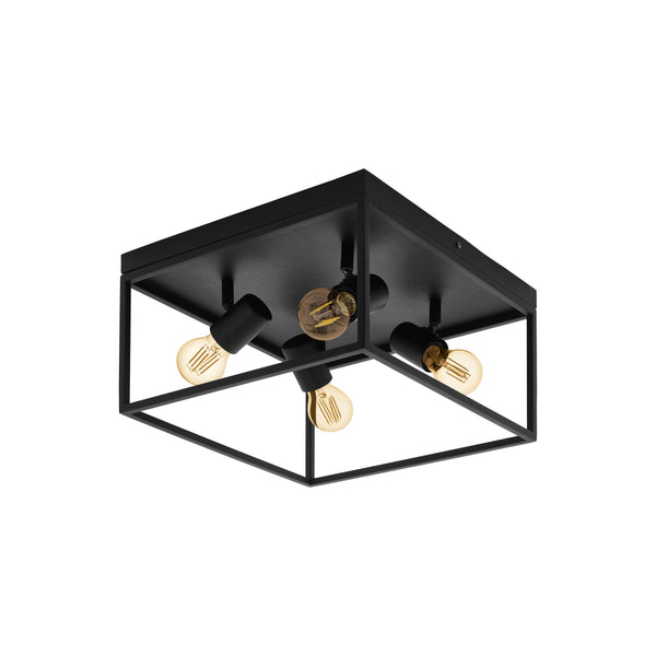 Eglo Silentina 4 Flush Ceiling Light, 4-Flame Industrial Design Living Room, Kitchen or Hallway Lamp, Black Steel Wall Lighting, E27 Socket