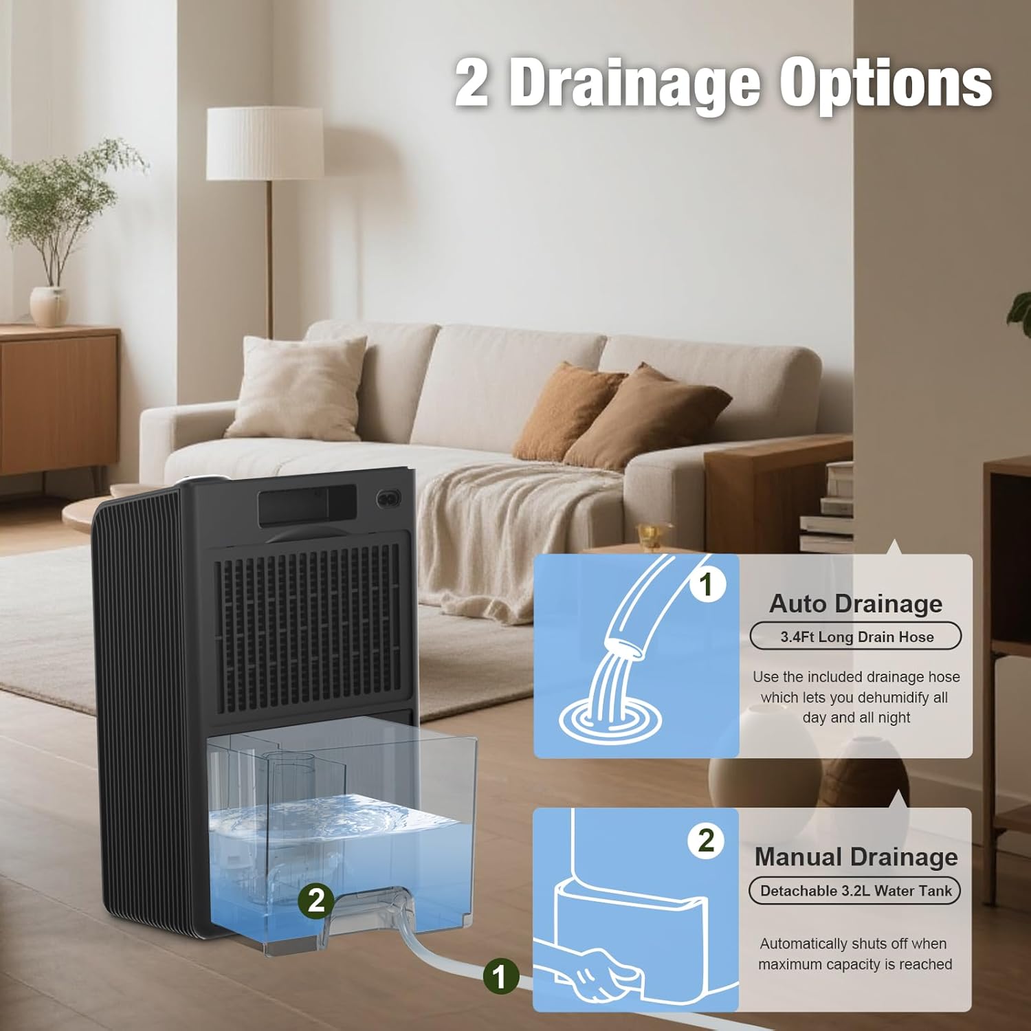 Portable Dehumidifiers for Home with Large 3200ml Water Tank, Ultra Quiet Electric Dehumidifier with Auto Shut-Off, Auto Defrost, Energy-Saving Design, Ideal for Bedroom, Bathroom, Basement & Garage