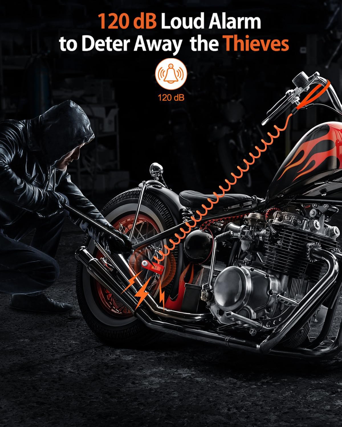 ZEXMTE Motorbike Disc Lock with Alarm, Rechargeable 120dB Anti-Theft Alarm with 5.9 FT Reminder Cable, Heavy-duty Motorcycles Locks Waterproof Disc Lock for Motorcycle, Bike, Scooter, E-Bike