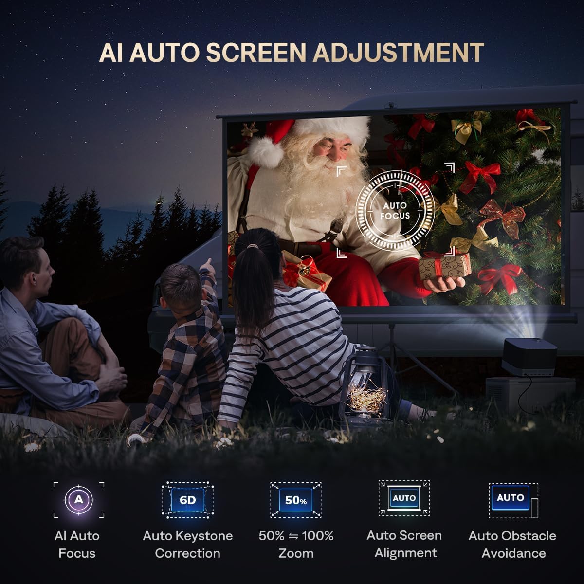 NetfIix Officially & DoIby Audio,AURZEN 4K Supported Smart Projector with Auto Focus & Keystone, +100% Lumens, HDR 10 60Hz WiFi Bluetooth Outdoor Projector for Smartphone/USB/HDMI/USB