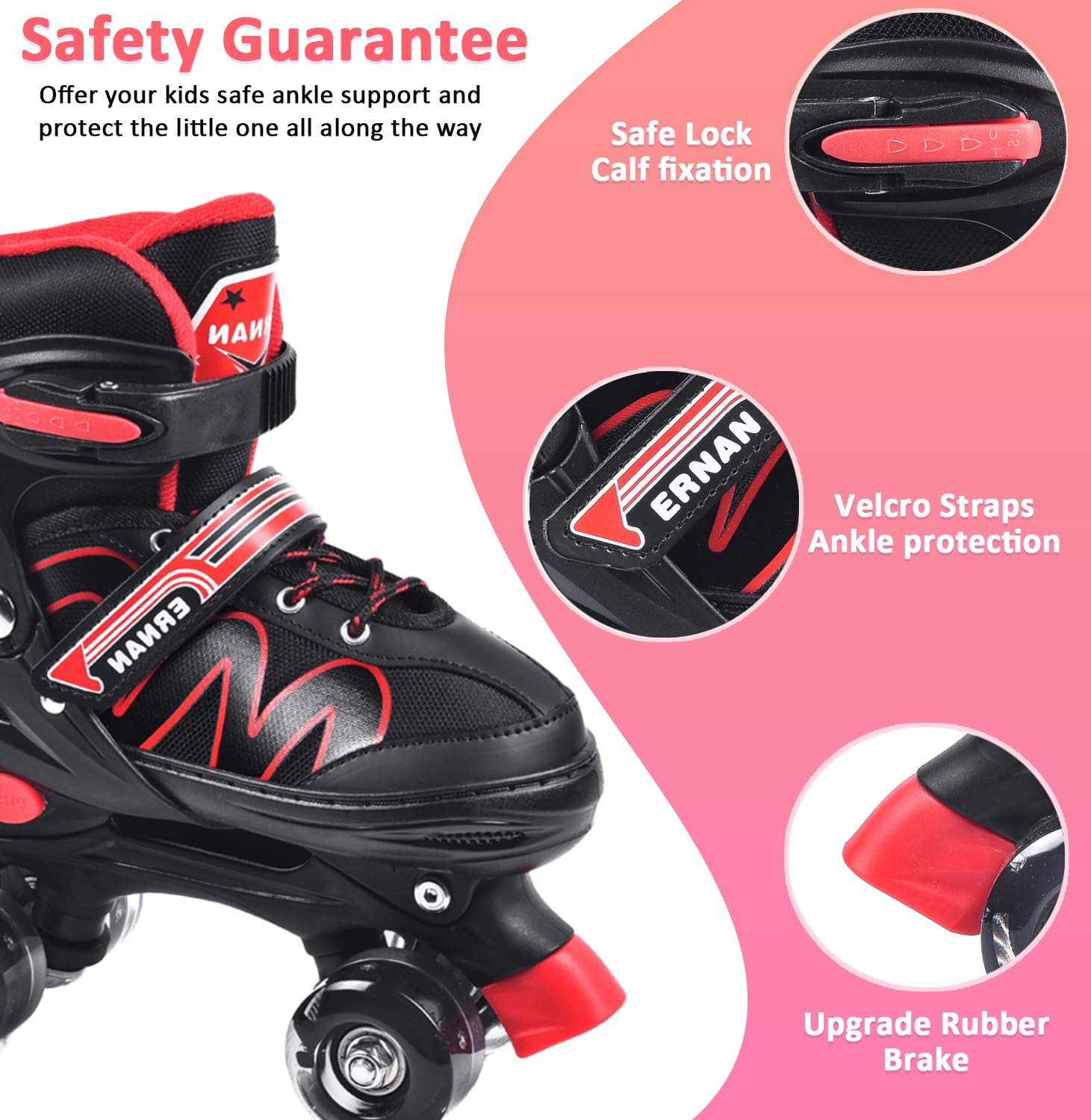 ERNAN Roller skates kids Roller boots,8 Light up Wheels and 4 Sizes Adjustable.Rollerskates for Kids Beginners, Suitable for Indoor Outdoor (RED, S)
