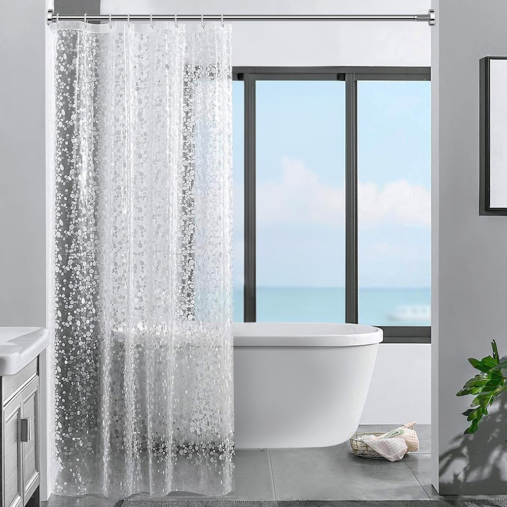 ecooe Shower Curtains 3D Stone Pattern Shower Curtain Transparent 100% EVA Material Waterproof Anti Mould 120 x 200 cm with 8 Rings Bathroom Curtain
