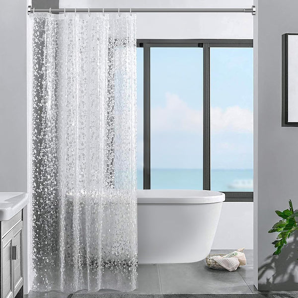 ecooe Shower Curtains 3D Stone Pattern Shower Curtain Transparent 100% EVA Material Waterproof Anti Mould 120 x 200 cm with 8 Rings Bathroom Curtain