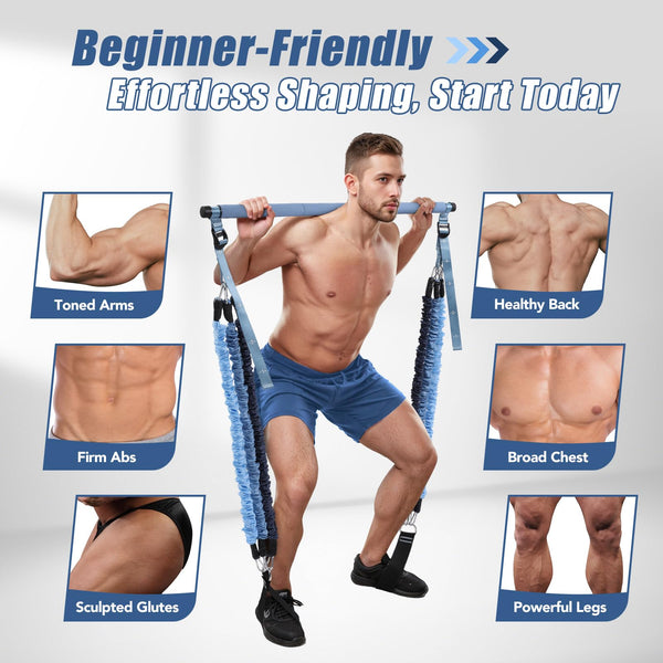 ALongSong Pilates Equipment Pilates Reformer With 6 Resistance Bands 20/30/40lbs Anti-Snap Protection For Home Gym Workout Yoga Twisting Squat