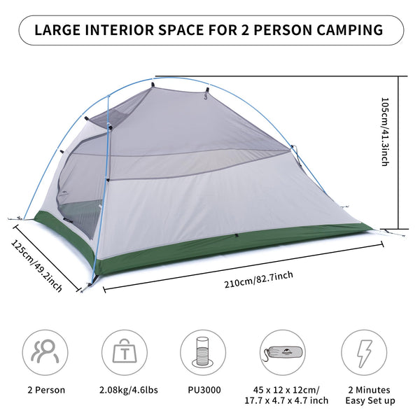 Naturehike Cloud up 2 Camping Tent 2 Man Backpacking Tent 3-4 Season Wild Country Tent Lightweight Dome Tent