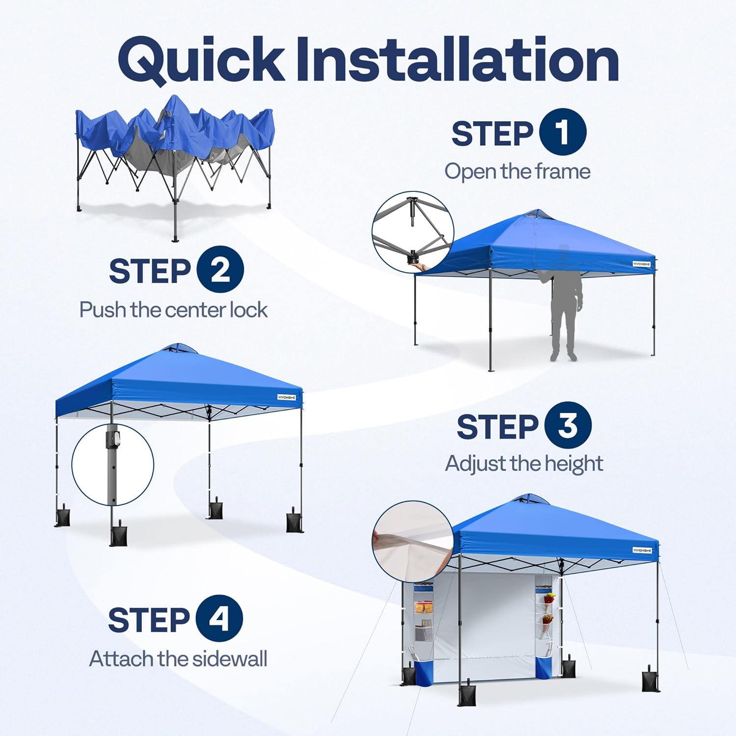 VIVOHOME Canopy Tent 3x3m Outdoor Shelter 2 Tiers Roof with Portable Wheel Carry Bag and 4 Sandbags Pop Up for Patio Garden Backyard