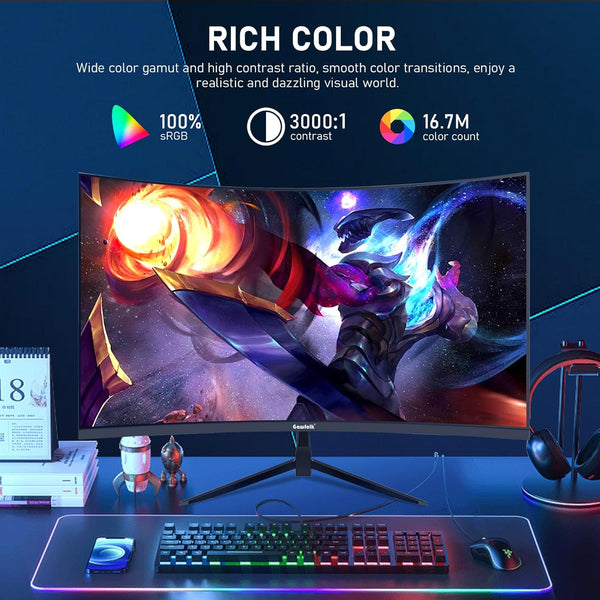 Gawfolk 34 Inch Ultrawide Curved 144Hz Gaming Computer Monitor 1500R PC Screen 21:9 UWQHD (3440x1440),Adaptive Sync,178° Viewing Angle,Display Port、HDMI 2.0, VESA75x75MM-Black