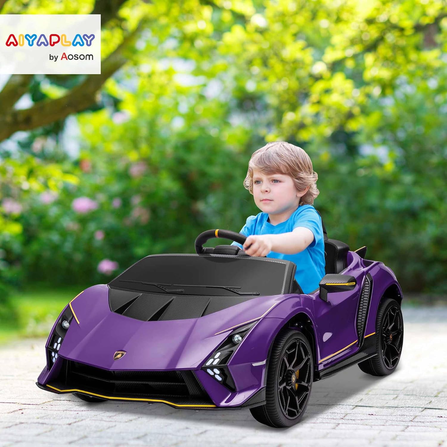 AIYAPLAY 12V Lamborghini Autentica Licensed Kids Electric Car with Butterfly Doors, Ride on Car with Remote Control, 4 Suspension Wheels, Soft Start, LED Lights, Music, Horn, Grey