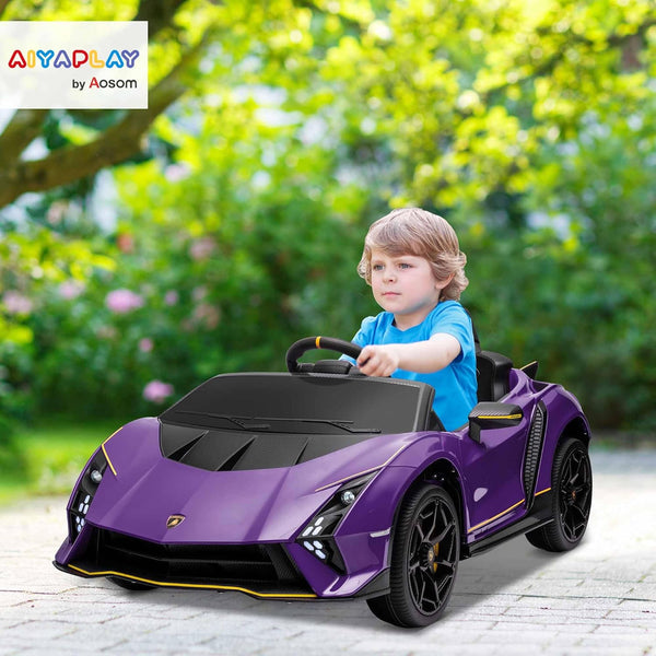 AIYAPLAY 12V Lamborghini Autentica Licensed Kids Electric Car with Butterfly Doors, Ride on Car with Remote Control, 4 Suspension Wheels, Soft Start, LED Lights, Music, Horn, Grey