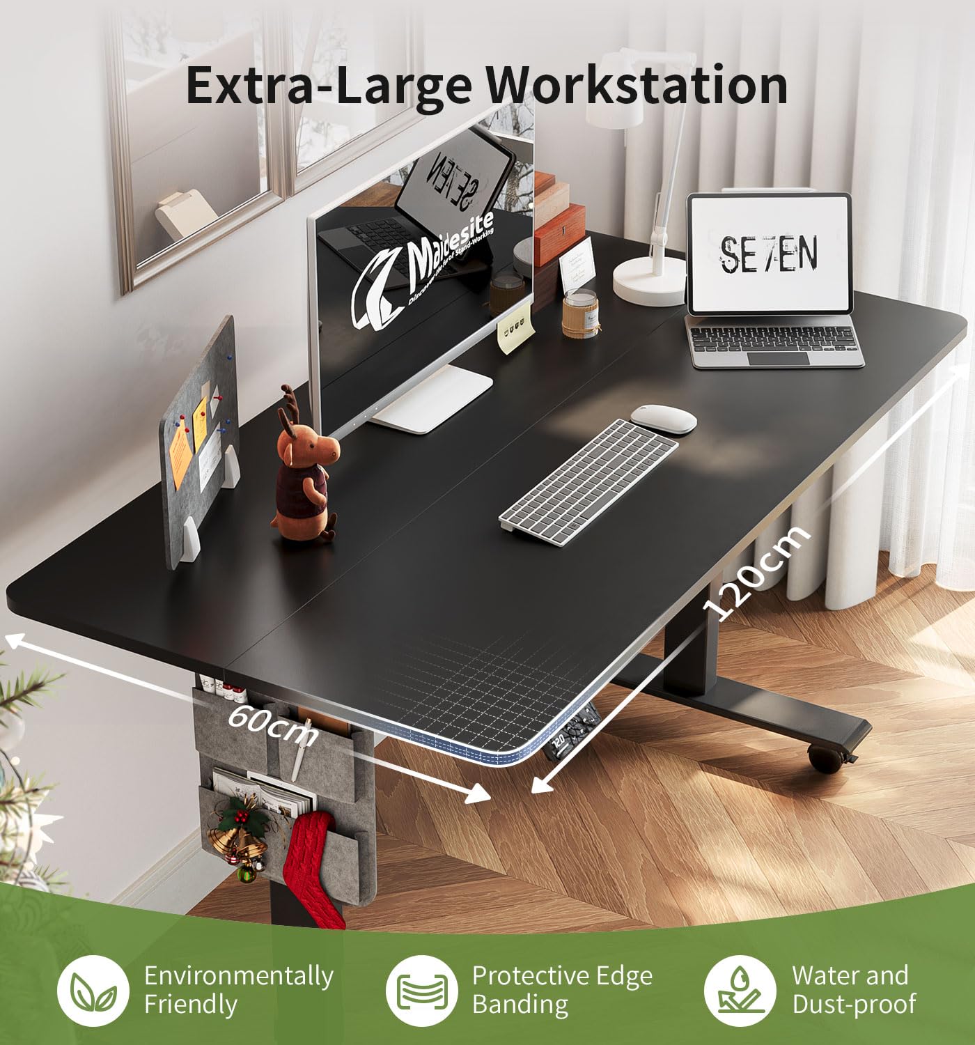 MAIDeSITe Height Adjustable Standing Desk Electric Standing Desk Sit Stand Desk Stand Up Desk with Cable Tray 120 * 60cm Desktop for Home Office