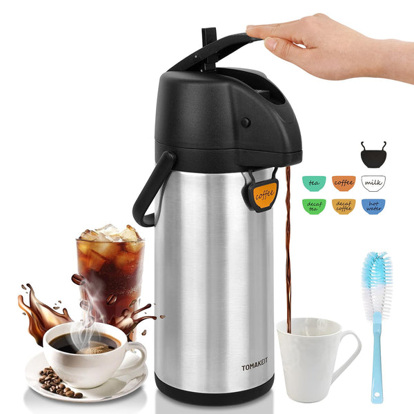 Airpot Coffee Carafe - TOMAKEIT Thermal Beverage Dispenser Insulated Pump Action Airpot for Hot/Cold Water (Lever Pump)