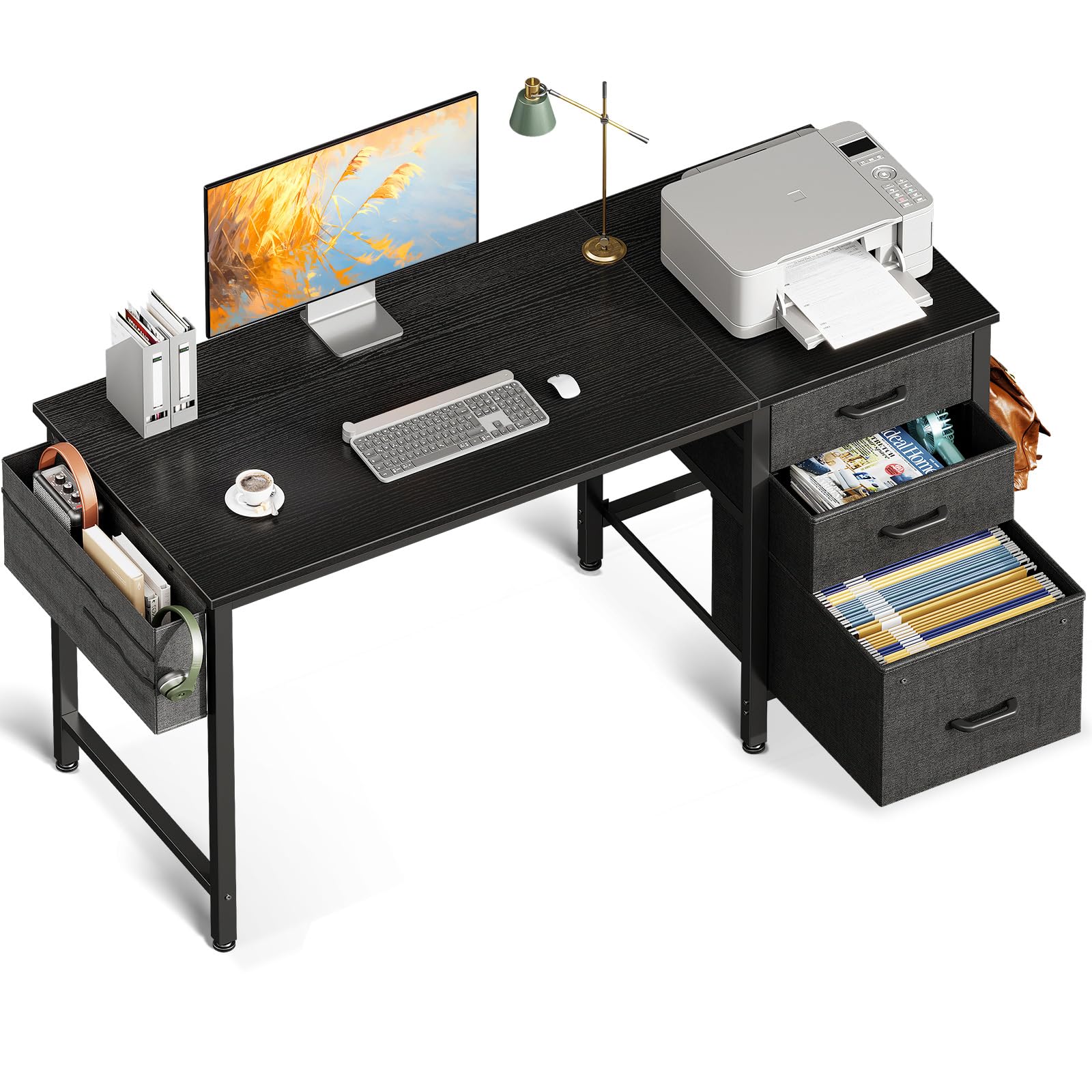 Coleshome Computer Desk with Drawers, 120×48cm Office Desk with Storage, Reversible Small White Desks for Home Office