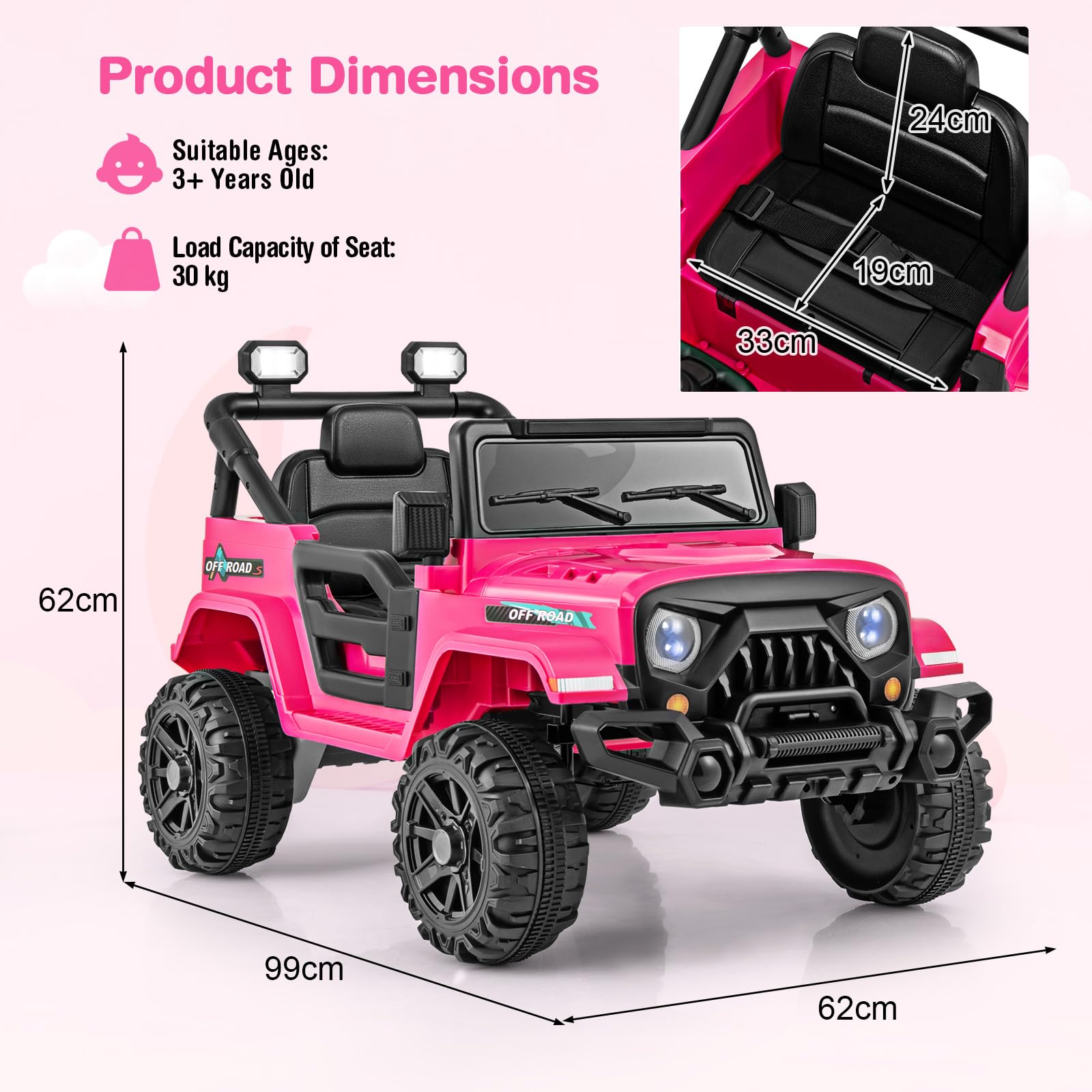 COSTWAY 12V Kids Ride on Car, 2 Motors Electric Off Road Truck with Remote Control, LED Lights, Music, Horn & Wireless Connection, Battery Powered Ride on Toy for Boys Girls (Black)