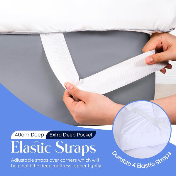 Mattress Topper Double Bed - 10CM Extra Thick Double Mattress Topper - 1000GSM Filling Fiber - Luxurious Comfort, Hypoallergenic, Elastic Straps Deep Pocket Thick