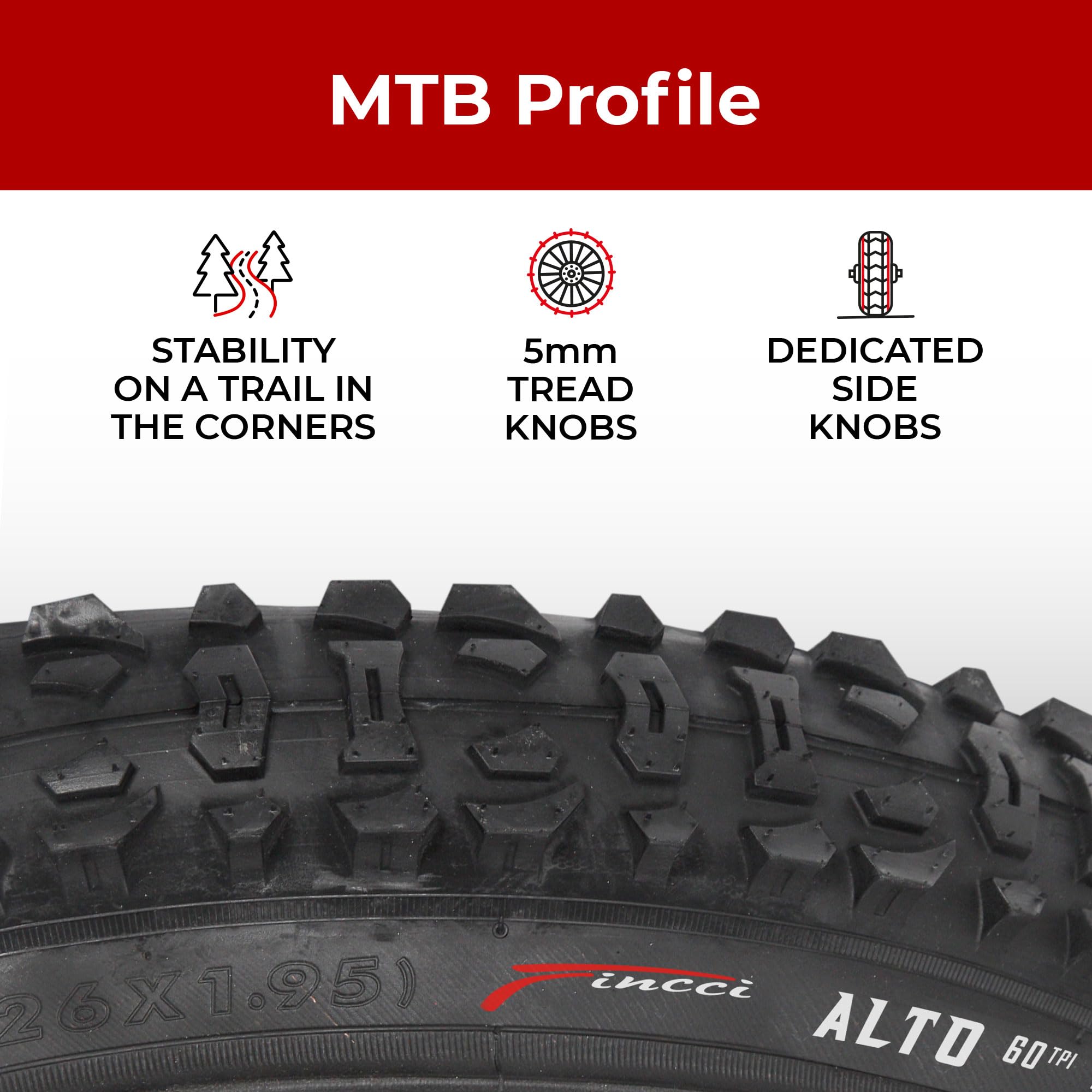 Fincci Pair 26 Inch Bike Tyres - Pair Foldable Mountain Bike Tyres 26 x 1.95-60 TPI Bicycle Tires 50-559 for MTB, Road, Cross, Country Bicycle