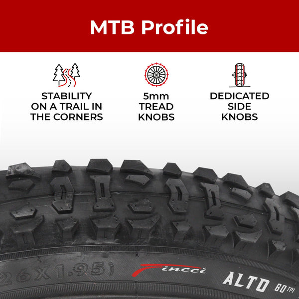 Fincci Pair 26 Inch Bike Tyres - Pair Foldable Mountain Bike Tyres 26 x 1.95-60 TPI Bicycle Tires 50-559 for MTB, Road, Cross, Country Bicycle