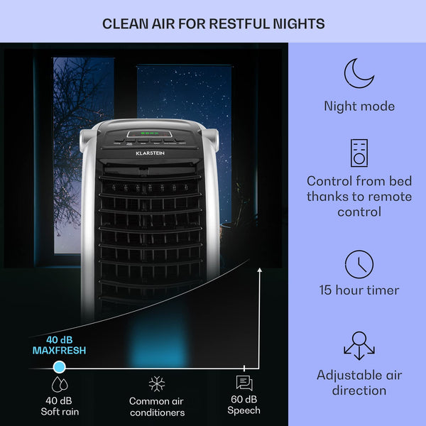 Klarstein 65W Portable Air Cooler, 4-In-1 Evaporative Air Coolers for Home, Silent with Night Mode, Humidifier, Ventilator, Small Water Cooler, 6 L Ice Fan Portable Cooler, 444m³/h Air Flow, White