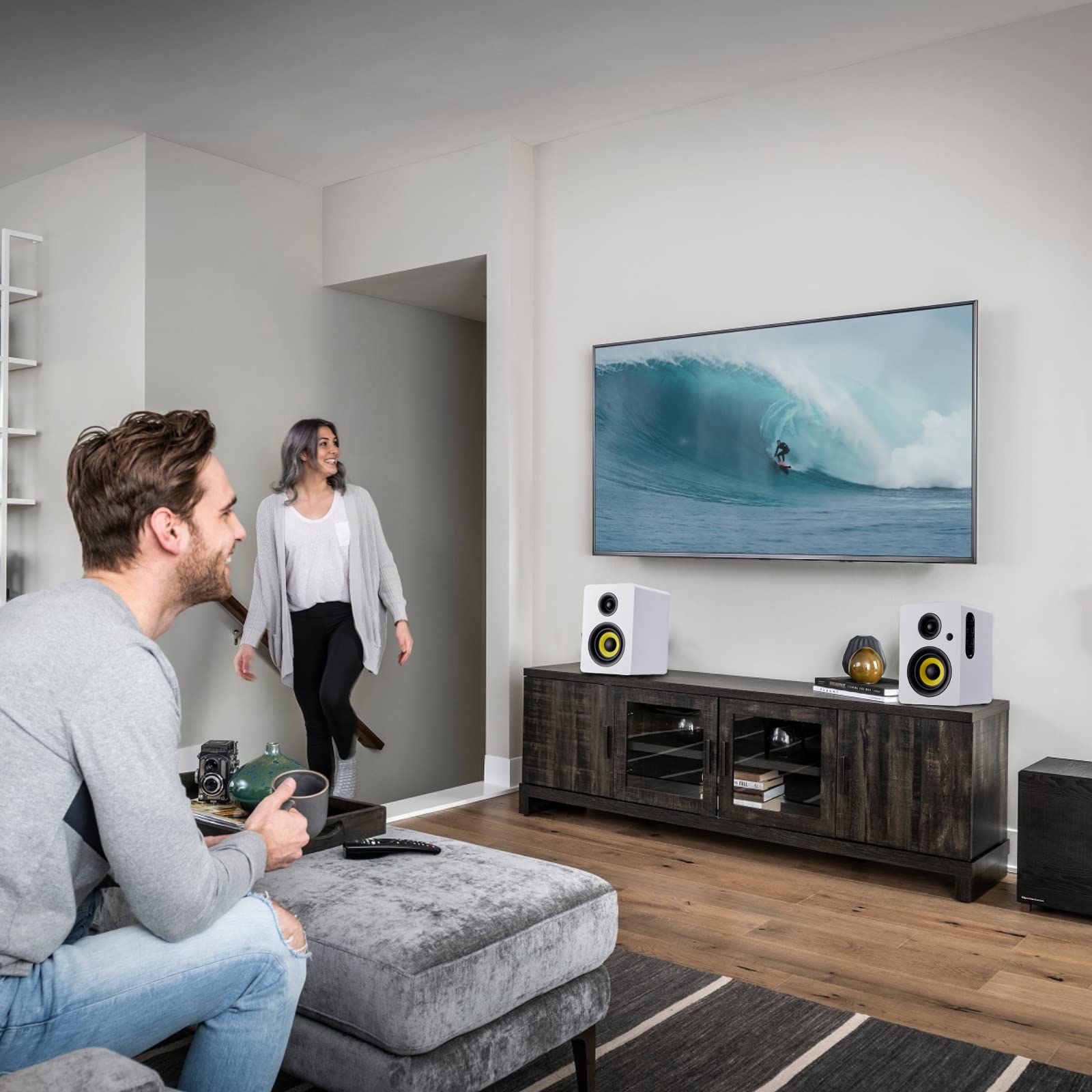 Sanyun SW208 3" Active Bluetooth 5.0 Bookshelf Speakers - 60W Carbon Fiber Speaker Unit - Built-in 24bit DAC - Dynamic 3D Surround Sound - 2.0 Computer PC Monitor Gaming Speakers (Pair, Black)