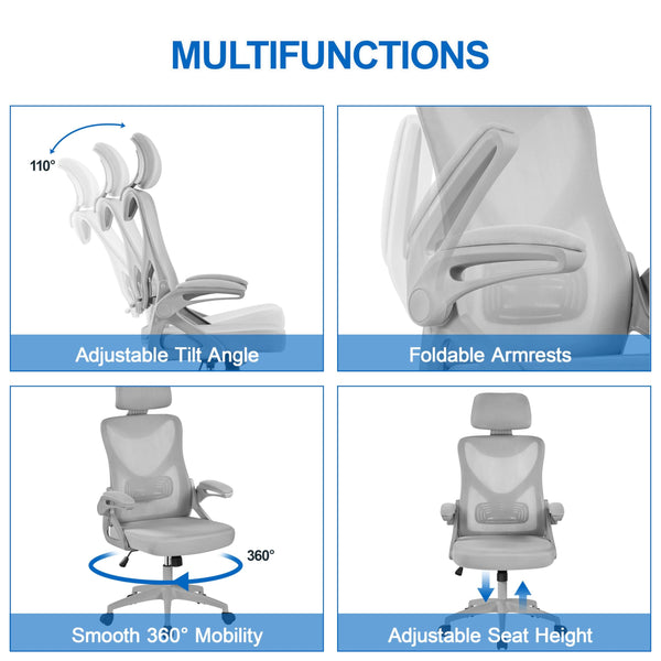 Yaheetech High Back Home Office Chair Ergonomic Swivel Desk Chair with Arms and Height Adjustable Back Support for Home Study or Manager Work White/Pink