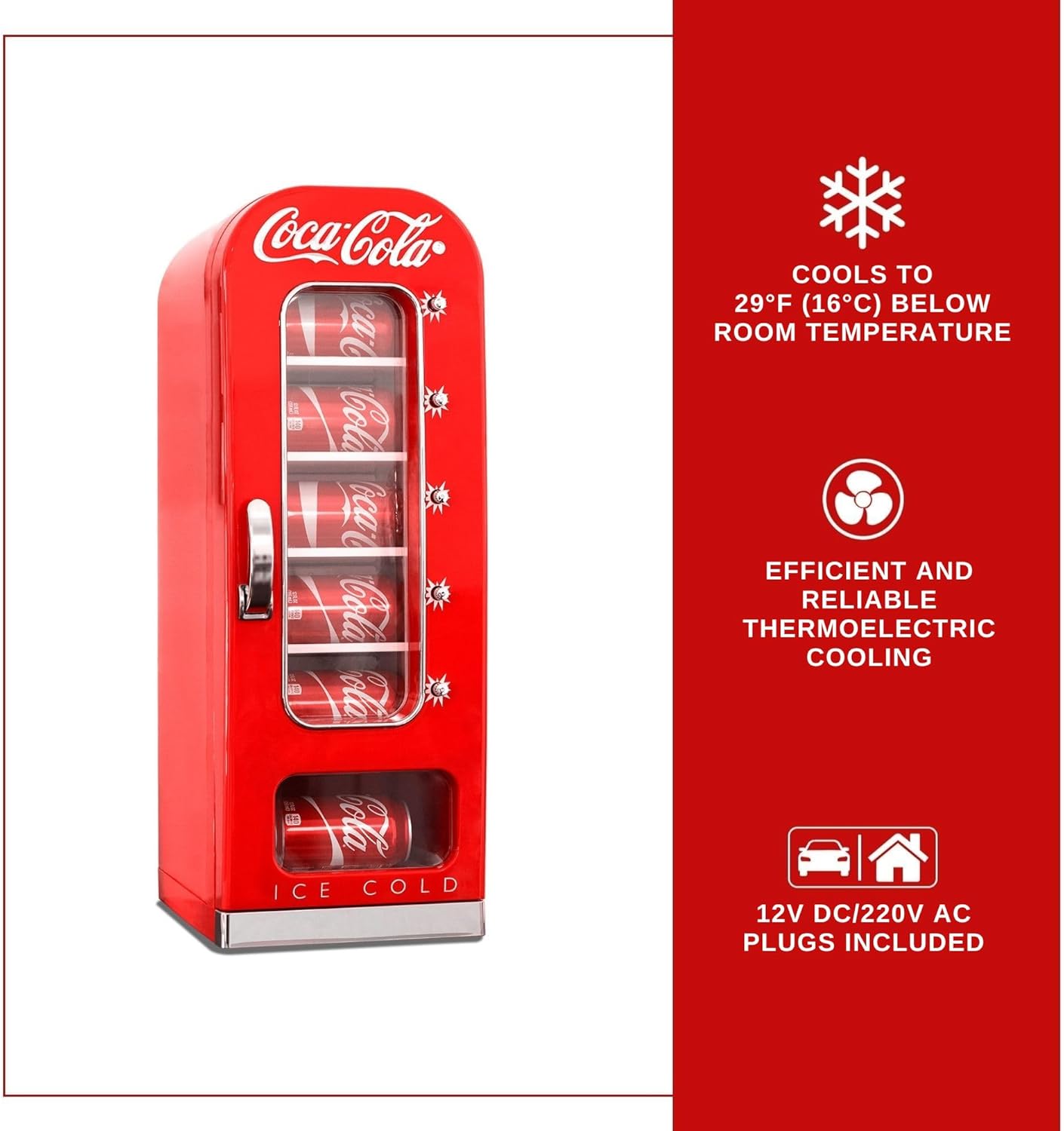 Coca Cola Mini Fridge - Refrigerator for Bedroom Skincare Office, Portable Table Top Beverage Cooler, 12V 220V Refrigerador For Drinks, Soda, Wines, Use In Car, Dorm, Outdoor, 10 Can