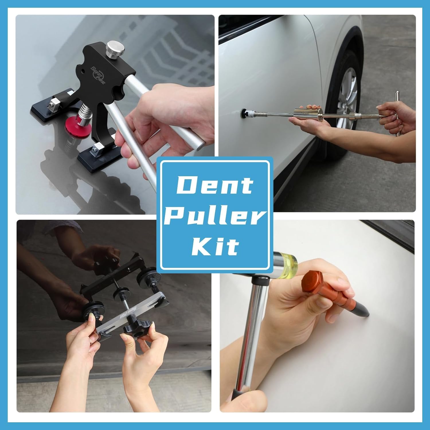PDR TOOLS Auto Dent Removal Kit, Auto Body Dent Repair Kit with Blue Long Glue Tabs, T-Bar Slide Hammer and Dent Duller for Automotive Dents/Door Dings/Hail Damage Removal