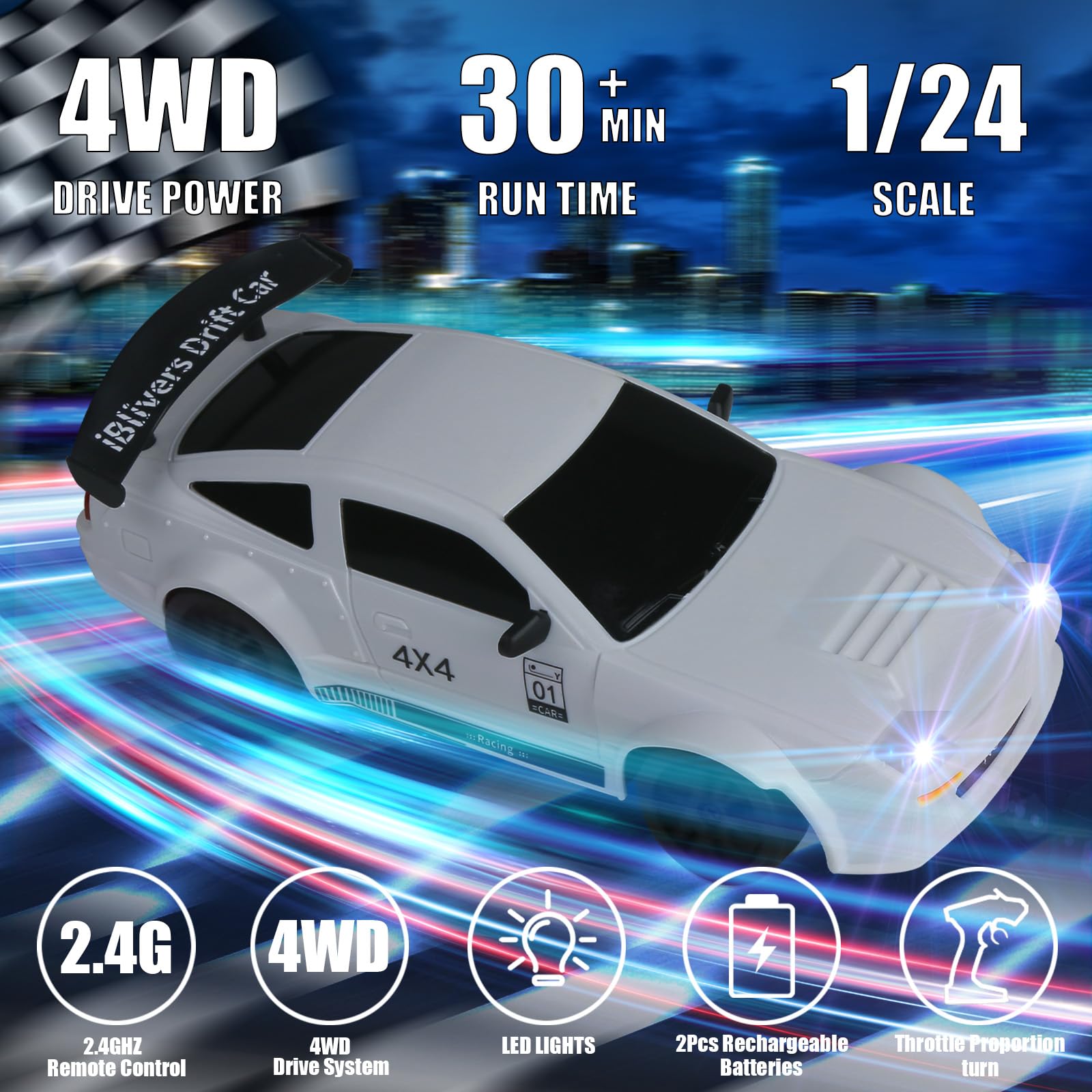 iBlivers Mini RC Drift Car with Full Proportional Throttle, 1:24 Remote Control Car 4WD Drift GT-RX7 RC Cars Vehicle High-Speed Racing RC Drifting Car Gifts Toy for Boys Kids (Pink)