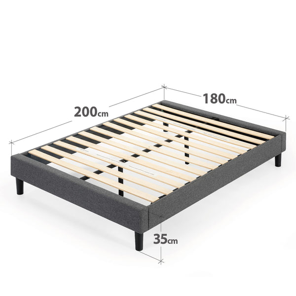 Zinus Curtis Super King Bed frame - Bed 180x200 cm - 35 cm Height - Upholstered Platform Bed frame with Wood slat support - Grey