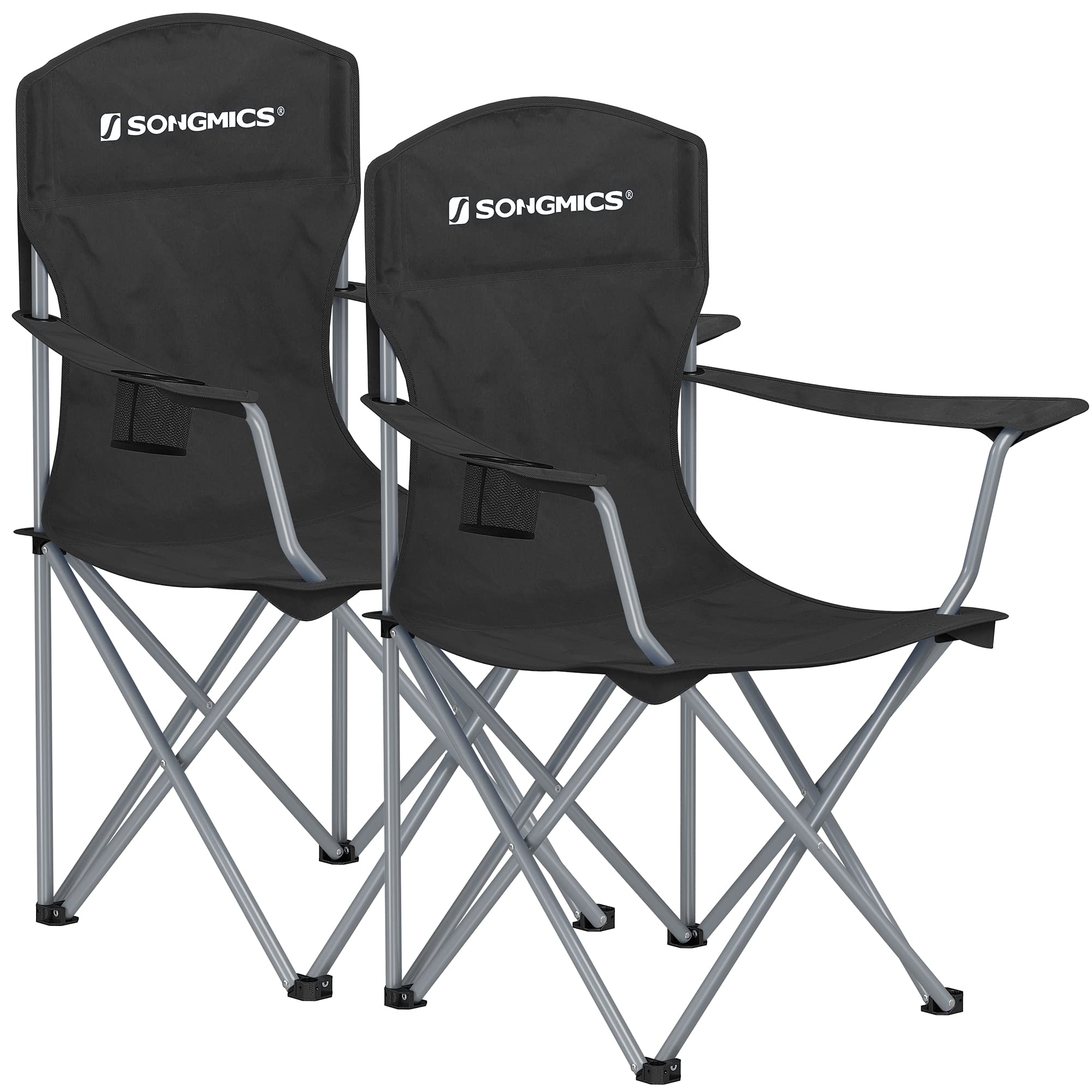 SONGMICS Set of 2 Folding Chairs, Camping Chairs, Comfortable Heavy Duty Structure, Max. Load 150 kg, with Drink Holder, Outdoor Chair