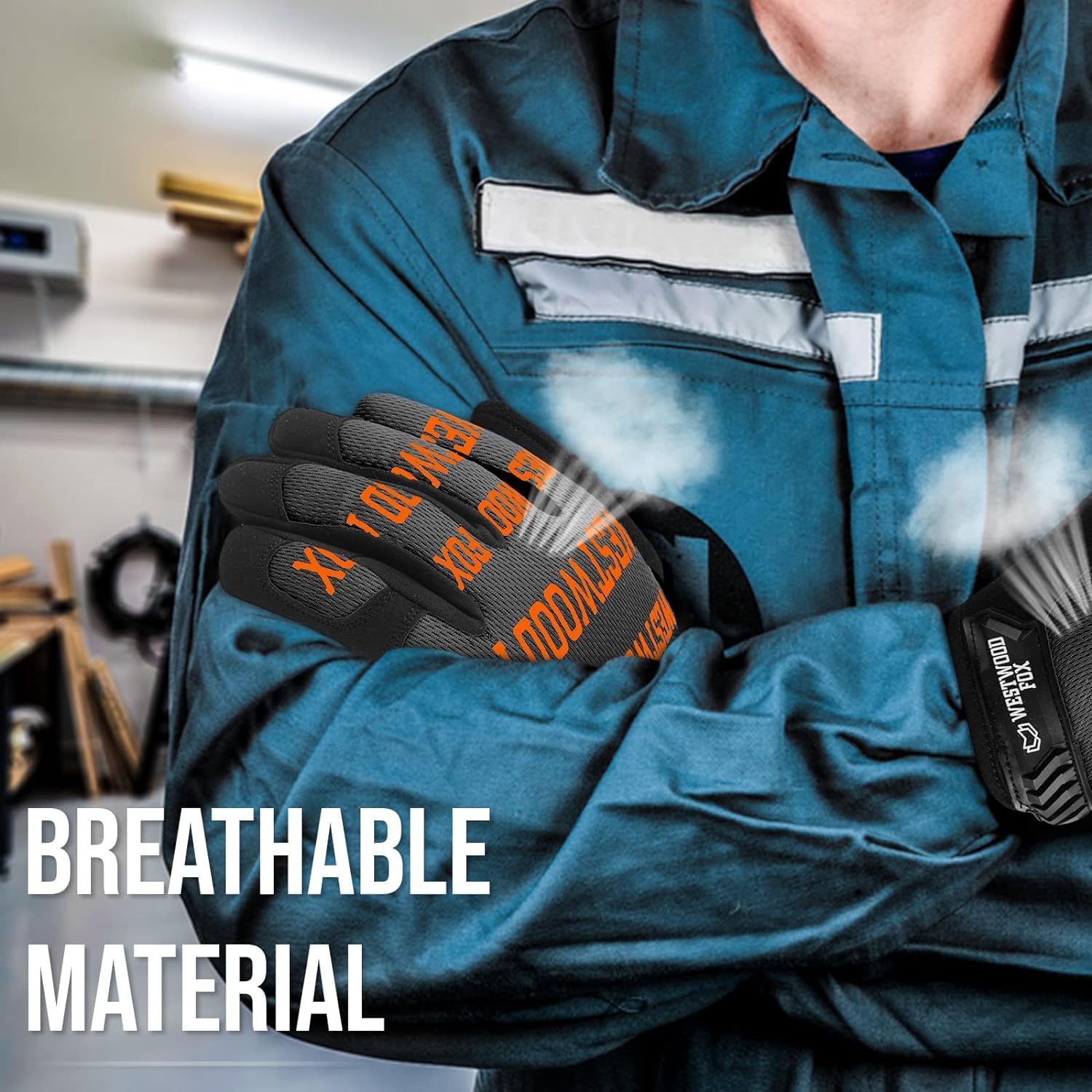 WESTWOOD FOX Gardening Working Gloves Garden Thorn Proof Flexible Heavy Duty Leather Mechanic Utility Dexterity Breathable Construction Gloves for Work Mens Women (Metallic Orange, L)