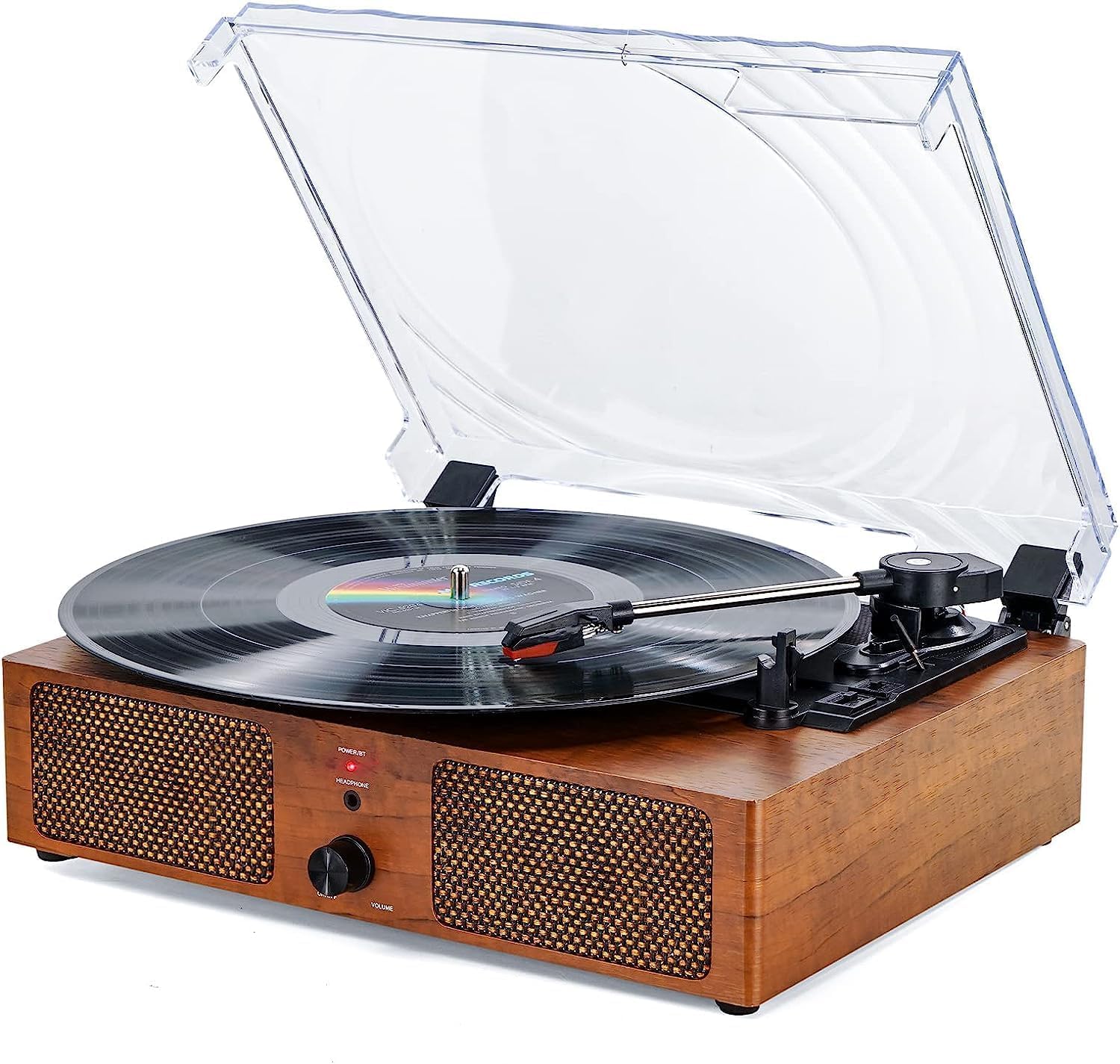 Vinyl Record Player Bluetooth Belt-Driven 3-Speed Turntable, Vintage Retro Record Players Built-in Stereo Speakers