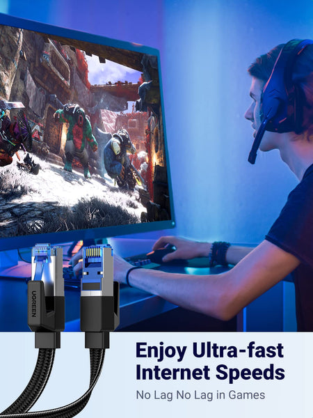 UGREEN Ethernet Cable 5M, Cat 8 Internet Cable Flat High-Speed 40Gbps 2000Mhz Network Cable, Gigabit Braided RJ45 LAN Cable Patch Cord Compatible for PC/Laptop, PS5, Xbox, Modem, Router, Switch, TV