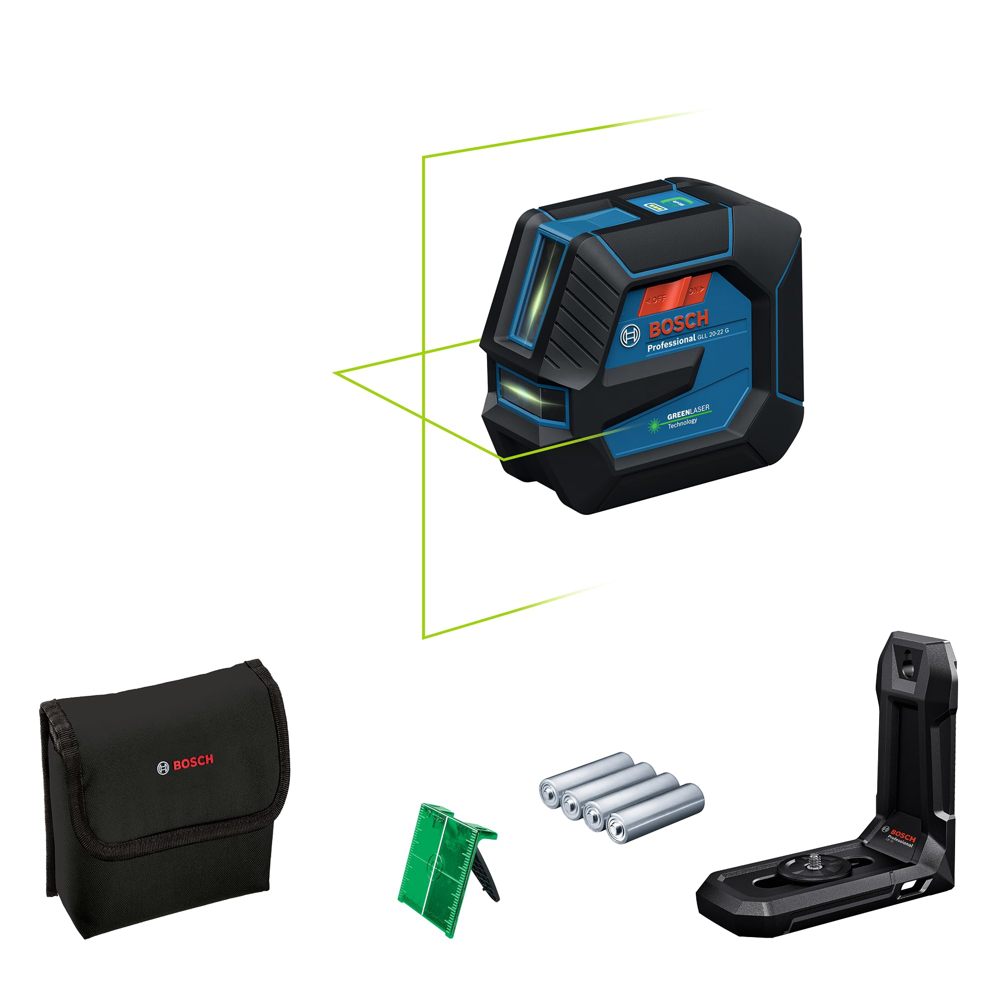 Bosch Professional Laser Level GLL 2-15 G (green laser, interior, LB 10 mount, visible working range: up to 15m, 4x AA battery, in cardboard box)