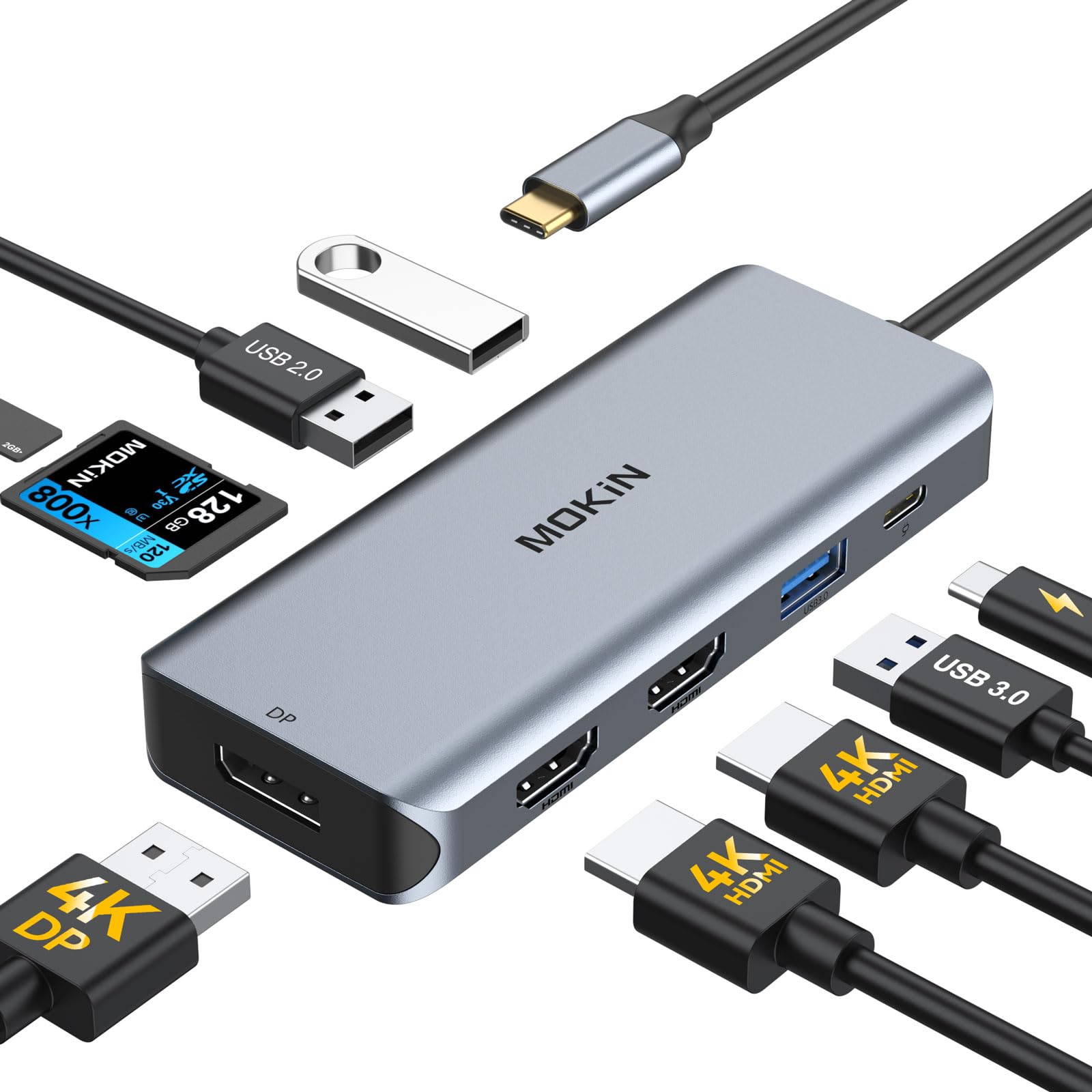 USB C Docking Station Dual Monitor with 65W Power Adapter 16 in 1 Laptop Docking Station Quad Monitor USB C Dock with Dual HDMI DisplayPort, VGA, 6 Type-C/A, RJ45, 100W PD, Audio, SD/TF for Dell HP