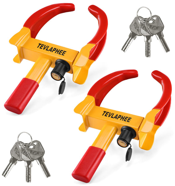 Tevlaphee Wheel Clamp Lock Heavy Duty Anti-Theft, Adjustable Security for Cars, Vans, Motorhomes (Fits 7-11" Tyres), Weatherproof & Vandal-Resistant Design (Red&Yellow)