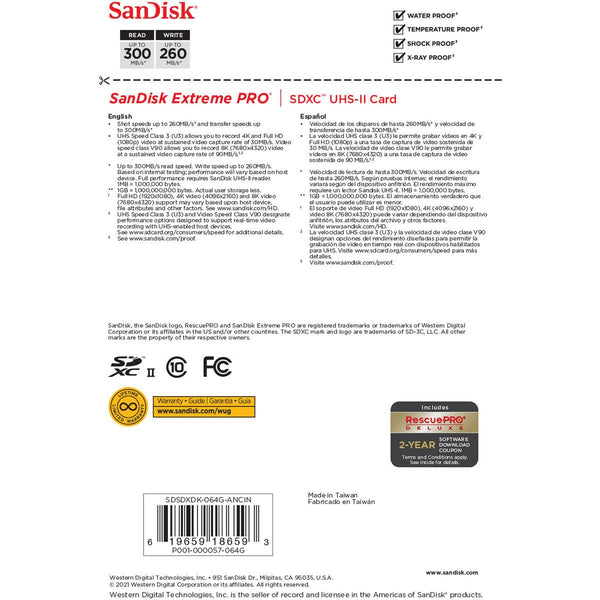 SanDisk 128GB Extreme PRO SDXC card, SD Card, V30 Memory Card, 4K UHD, up to 200 MB/s, SanDisk QuickFlow Technology, RescuePro Deluxe Data Recovery Software, UHS-I, Class 10, U3, V30