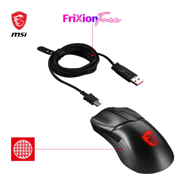 MSI CLUTCH GM51 LIGHTWEIGHT Gaming Mouse - 26000 DPI Optical Sensor, Elite 0.125ms Latency, 60M+ Click OMRON Switches, 6-Buttons, FriXionFree Cable, RGB Diamond LightGrips, 75g - Wired