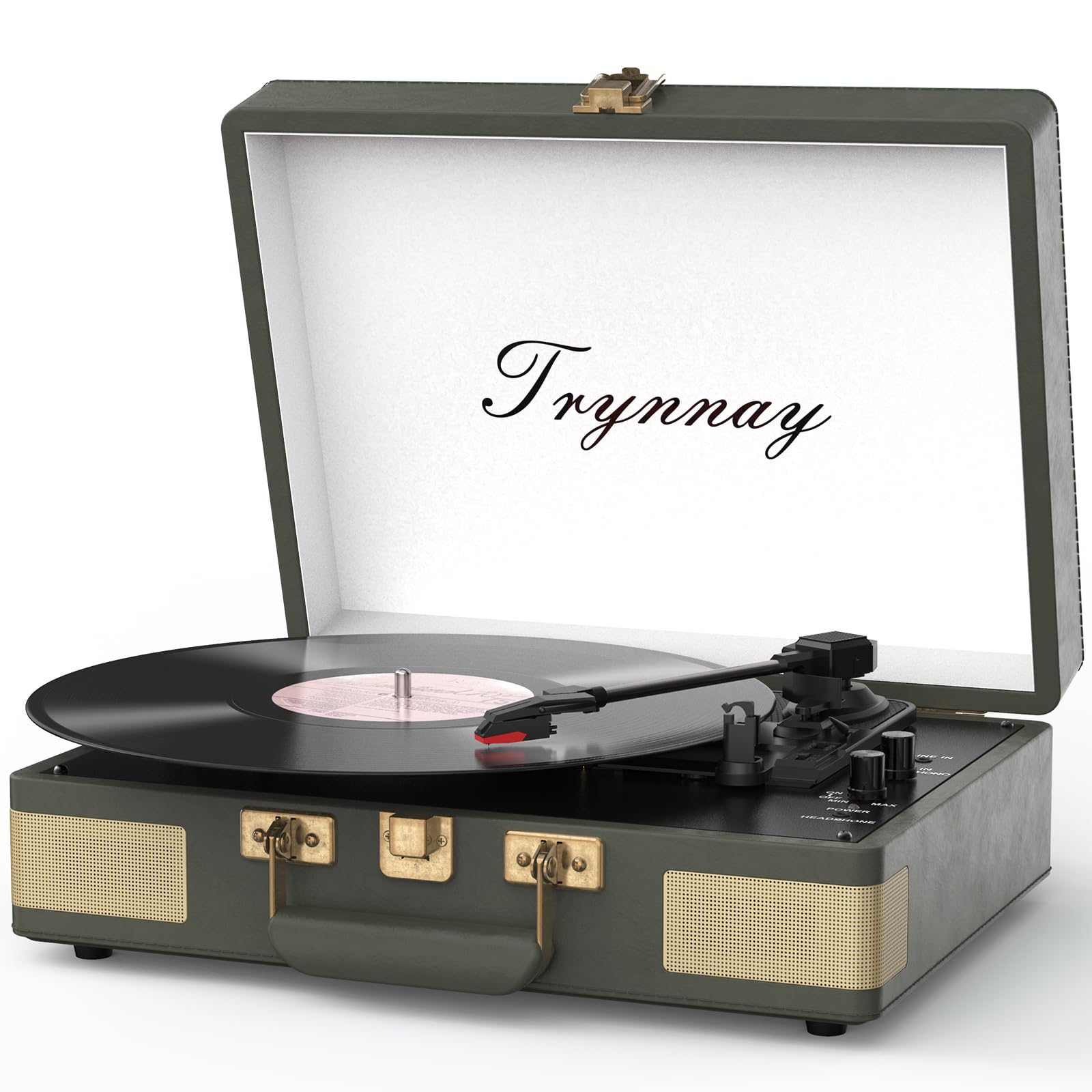 Trynnay Record Player 3 Speed Bluetooth Portable Suitcase Vinyl Player with Built-in Speakers Turntable Enhanced Audio Sound Waxed Leather Vintage Black