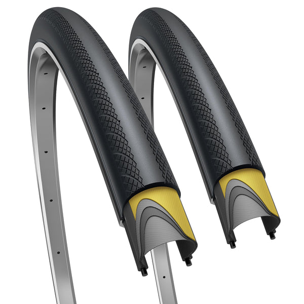 Fincci Pair 700x28c Foldable Tyres 28-622 ETRTO 60TPI with 1mm Antipuncture Protection 700x28 Bike Tyre for Cycle Race Road Racing Touring Bicycle