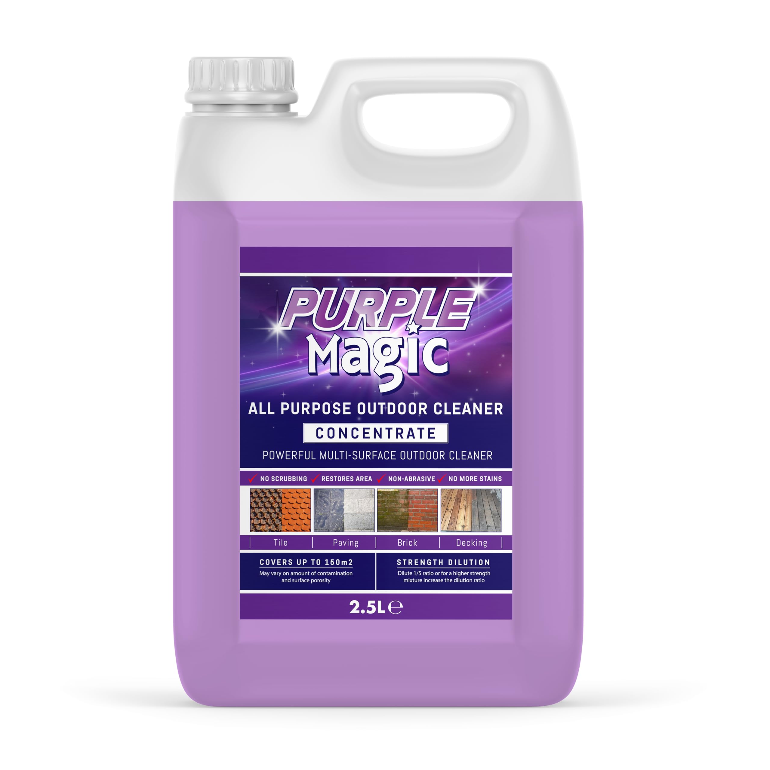 Purple Magic - All Purpose Outdoor Path and Patio Cleaner | Concentrated Mould, Mildew, Lichen, Algae Remover | Decking, Driveways, Rooftops, Spray & Leave Cleaner (Up to 150m2 coverage) - 2.5 Litre